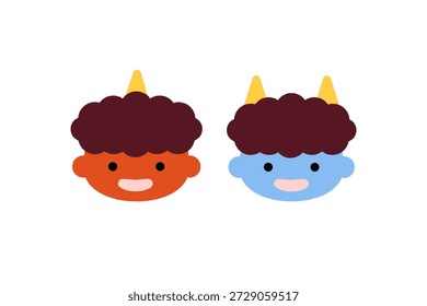 Rostos de demônio oni vermelho e azul bonito para Setsubun Japanese Festival Ilustração de Personagens