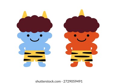 Cute Red and Blue Oni Demons for Setsubun Japanese Festival Ilustração de Personagens