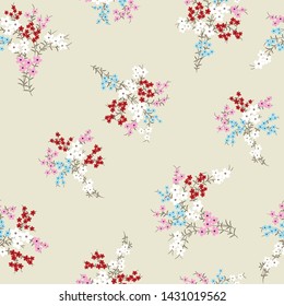 cute red blue and pink small flowers bunches pattern on background