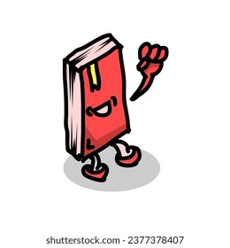 The cute red book character is curling a fist against a white background. Vector design