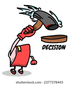 A cute red book character who hammers decisions in the white background. Vector design