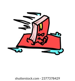 Cute red book characters fly using carpets on a white background. Vector design