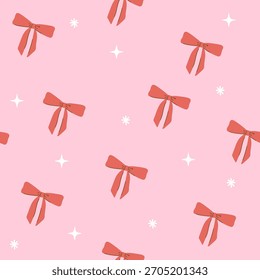 Lindo lazo rojo, cinta y patrón sin fisuras. Decoración de Navidad en vacaciones festivas. Fondo del día de San Valentín. -Vector