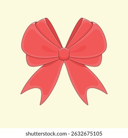 Cute Red Bow Tie or Gift Bow Vector Illustration. Decoration for Holiday Gifts and Christmas Cards. Decor Design Element.