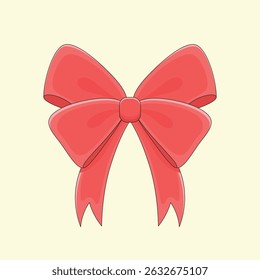 Cute Red Bow Tie or Gift Bow Vector Illustration. Decoration for Holiday Gifts and Christmas Cards. Decor Design Element.
