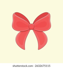 Cute Red Bow Tie or Gift Bow Vector Illustration. Decoration for Holiday Gifts and Christmas Cards. Decor Design Element.