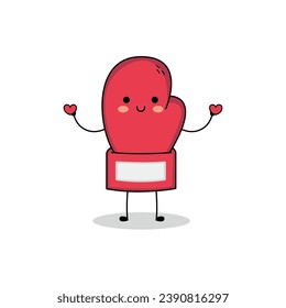 Cute red boxing glove cartoon character spreading love doodle