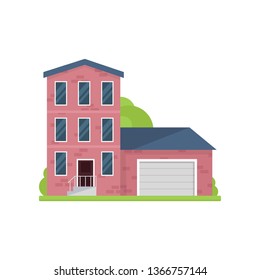 Cute red brick house with three floors and garage