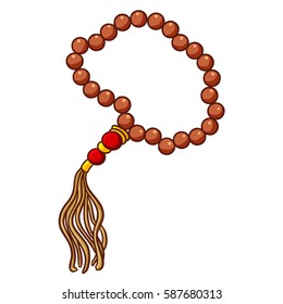 Cute red brown prayer beads made from wood - vector