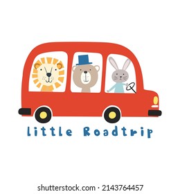 Cute Red Bus Vector Illustration