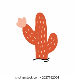 Rutsche rote Kaktus mit Blume. Doodle-Pflanze. Die Zeichnung ist handgezeichnet.