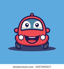 cute red car smile mascot cartoon character vector illustration template design