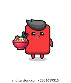 cute red card character eating noodles , cute style design for t shirt, sticker, logo element