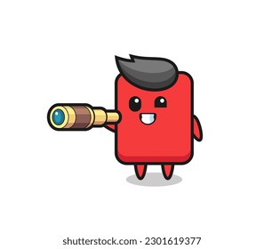 cute red card character is holding an old telescope , cute style design for t shirt, sticker, logo element