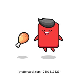 tarjeta roja linda flotando y tentada debido al pollo frito , diseño de estilo lindo para camiseta, pegatina, elemento logo
