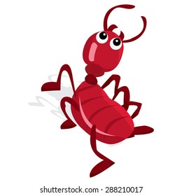 Cute red cartoon ant looking up vector illustration.