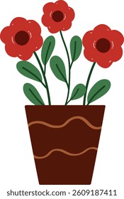cute red cartoon flowers in vases