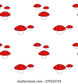 cute red cartoon mushrooms on white background seamless vector pattern illustration