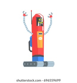 Cute red cartoon robot postman character vector Illustration