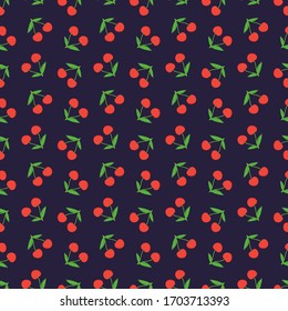 Cute red cartoon style cherry vector seamless pattern background.