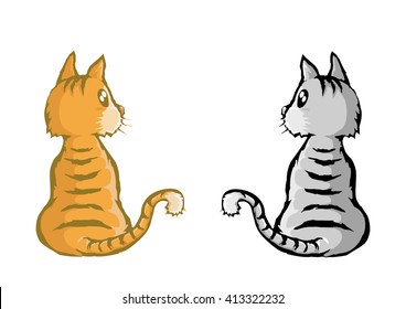 Cute red cat cartoon. Doodles style.