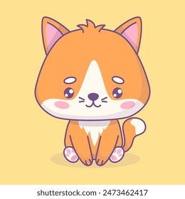 Cute red cat. Cartoon kawaii animal character. Vector illustration. Kids collection