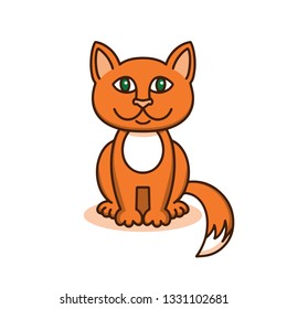 Cute red cat, cartoon linear art, animal sketch. Vector illustration of little smile beautiful kitten, flat outline style, isolated on white background.