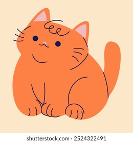 A cute red cat . Illustration in flat cartoon style. 
