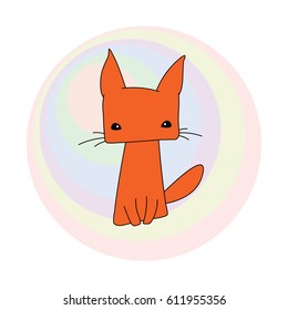 Cute red cat on multicolored circles
