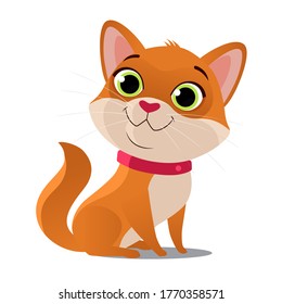 El gato rojo lindo con fondo blanco. Ilustración plana de dibujos animados