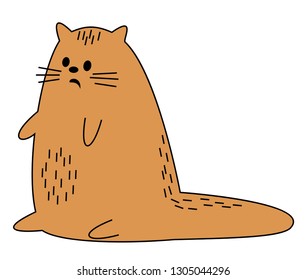 

Cute red cat. The pet is sitting. The animal was scared. Cartoon image. Vector illustration.