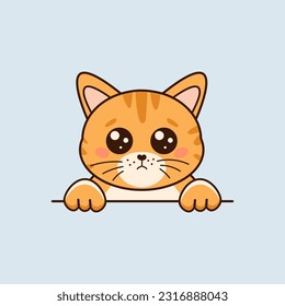 Cute red cat with pleading look in cartoon style. Vector flat illustration