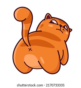 Cute red cat shows his ass. Demonstrates emotions, I'm leaving, kiss my ass. Cat character hand drawn style, sticker, emoji