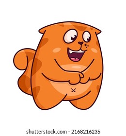 Cute red cat. Shows joyful, delighted emotion, "wow". Cat character hand drawn style, sticker, emoji