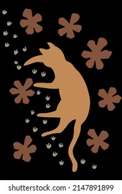 A cute red cat is sleeping - a simple cartoon drawing of a pet in a funny pose, dozing in a meadow. Vector illustration