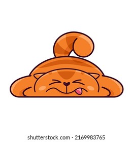 Cute red cat sleeps with his tongue hanging out. Shows the emotions of sleep, good night, fatigue. Cat character hand drawn, sticker, emoticon