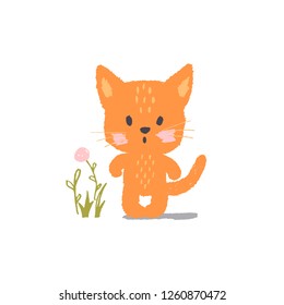 Cute red cat. Vector illustration of handdrawn style with texture.