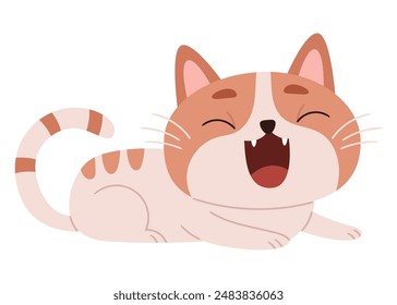 Cute Red cat yawning or meowing.Sweet spotty kitten drawn in doodle style.