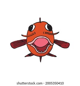 Cute red catfish. Hand-drawn vector simple cartoon