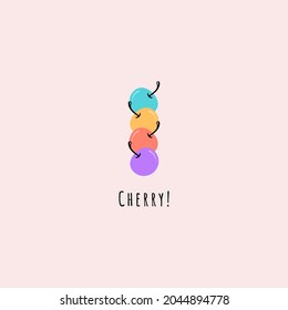 Cute red cherry berry icon isolated on pink. Cartoon doodle icon vector. Summer background with berries. 