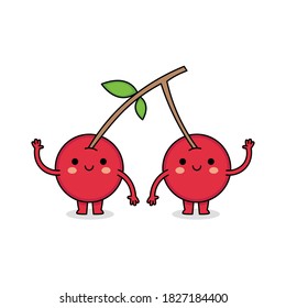 Cute red cherry cartoon character