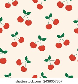 cute red cherry fruit hand drawn seamless pattern vector illustration for decorate invitation greeting birthday party celebration wedding card poster banner textile wallpaper paper wrap background