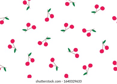 Cute red cherry fruit seamless pattern on white background