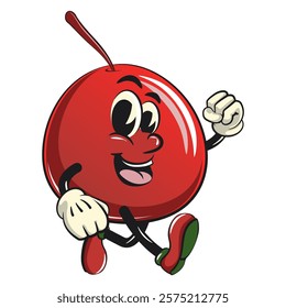 Cute red cherry fruit vektor illustration mascot character walking, work of hand drawn