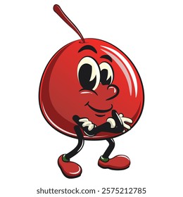 Cute red cherry fruit vektor illustration mascot character folding his arms calmly, work of hand drawn