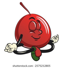 Cute red cherry fruit vektor illustration mascot character meditating, work of hand drawn