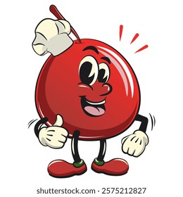 Cute red cherry fruit vektor illustration mascot character as chef give thumbs up, work of hand drawn