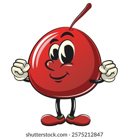 Cute red cherry fruit vektor illustration mascot character be strong, work of hand drawn