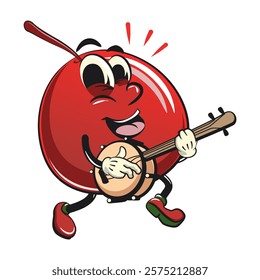 Cute red cherry fruit vektor illustration mascot charactercherry, red, scooter, love, mascot, cartoon, sweet, character, icon, clipart, vector, logo, design, nature, food, isolated, work of hand drawn