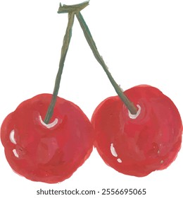 Cute red cherry hand drawn watercolour clip art illustration